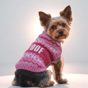 Pink WOOF Statement Fair Isle Knot Dog Sweater